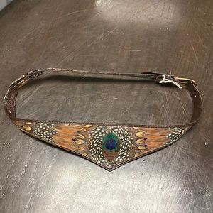 Vintage Peacock and Pheasant Leather Belt Double Gold Closure Small Gorgeous NEW